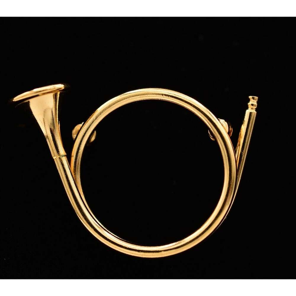 Napier Vintage French Horn Pin Brooch Small Instrument Gold Signed 1970s BinBA
